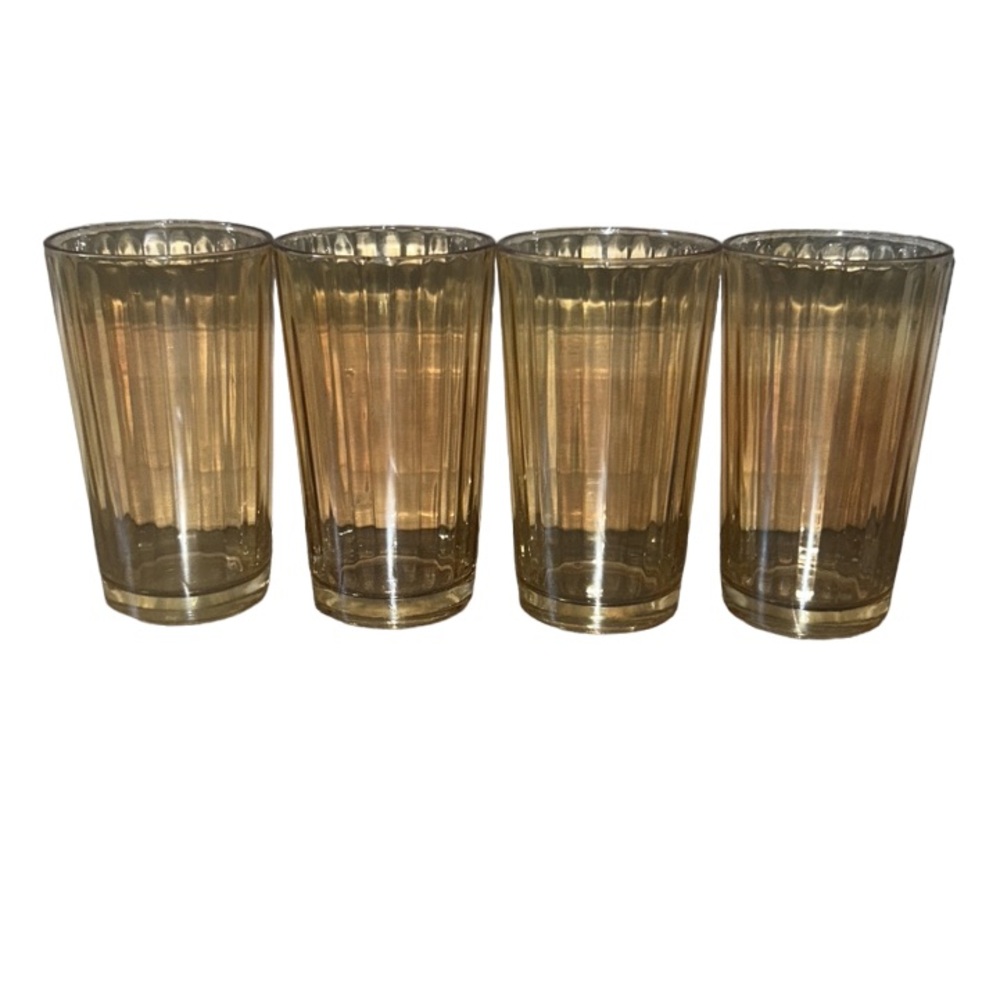 1950s MCM Jeanette Panel Optic Marigold 10oz Glass Tumblers - Set of 4